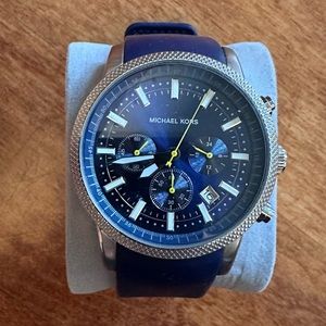 Michael Kors silver face watch with blue strap